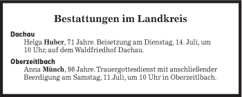 Traueranzeige von Bestattungen vom 11.07.2020 von Süddeutsche Zeitung
