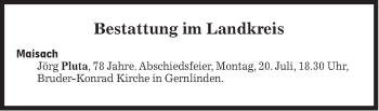 Traueranzeige von Bestattungen vom 20.07.2020 von Süddeutsche Zeitung