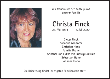 Traueranzeige von Christa Finck von Süddeutsche Zeitung