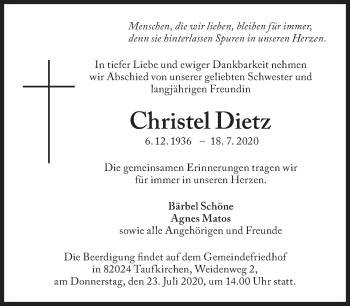 Traueranzeige von Christel Dietz von Süddeutsche Zeitung