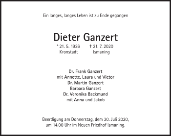 Traueranzeige von Dieter Ganzert von Süddeutsche Zeitung