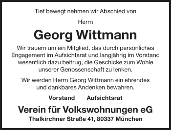 Traueranzeige von Georg Wittmann von Süddeutsche Zeitung