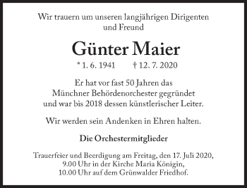 Traueranzeige von Günter Maier von Süddeutsche Zeitung