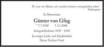 Traueranzeige von Günter von Gfug von Süddeutsche Zeitung