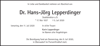 Traueranzeige von Hans-Jörg Lepperdinger von Süddeutsche Zeitung