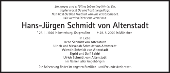 Traueranzeige von Hans-Jürgen Schmidt von Altenstadt von Süddeutsche Zeitung