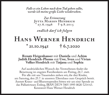 Traueranzeige von Hans Werner  Hendrich  von Süddeutsche Zeitung