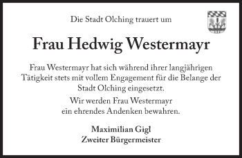 Traueranzeige von Hedwig Westermayr von Süddeutsche Zeitung