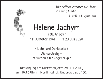 Traueranzeige von Helene Jachym von Süddeutsche Zeitung