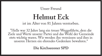 Traueranzeige von Helmut Eck von Süddeutsche Zeitung