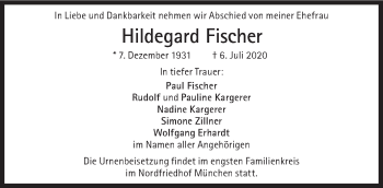 Traueranzeige von Hildegard Fischer von Süddeutsche Zeitung