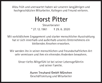 Traueranzeige von Horst Pitter von Süddeutsche Zeitung