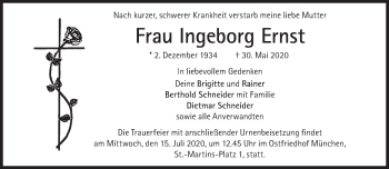 Traueranzeige von Ingeborg Ernst von Süddeutsche Zeitung