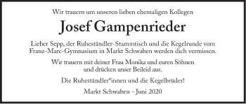 Traueranzeige von Josef Gampenrieder von Süddeutsche Zeitung
