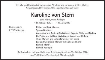 Traueranzeige von Karoline von Stern von Süddeutsche Zeitung