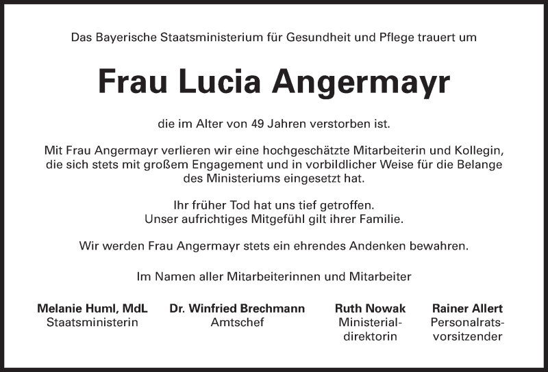  Traueranzeige für Lucia Angermayr vom 11.07.2020 aus Süddeutsche Zeitung