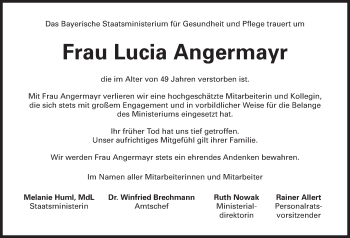 Traueranzeige von Lucia Angermayr von Süddeutsche Zeitung