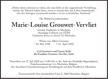 Traueranzeige von Marie-Louise Grouwet-Vervliet von Süddeutsche Zeitung