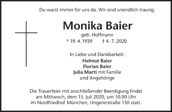 Traueranzeige von Monika Baier von Süddeutsche Zeitung