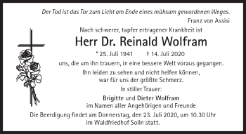 Traueranzeige von Reinald Wolfram von Süddeutsche Zeitung