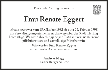 Traueranzeige von Renate Eggert von Süddeutsche Zeitung