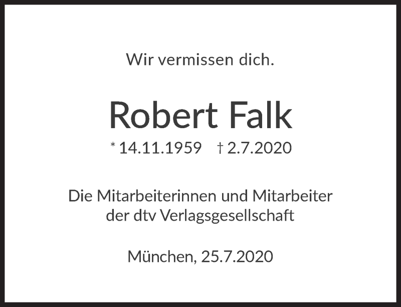  Traueranzeige für Robert Falk vom 25.07.2020 aus Süddeutsche Zeitung
