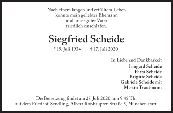Traueranzeige von Siegfried Scheide von Süddeutsche Zeitung