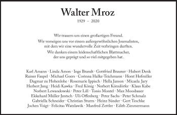 Traueranzeige von Walter Mroz von Süddeutsche Zeitung