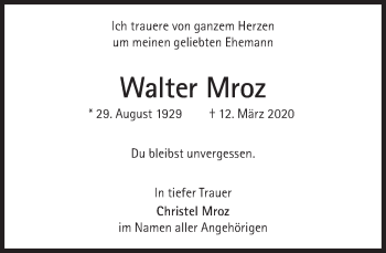 Traueranzeige von Walter Mroz von Süddeutsche Zeitung