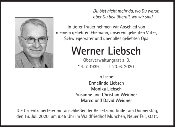 Traueranzeige von Werner Liebsch von Süddeutsche Zeitung