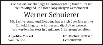 Traueranzeige von Werner Schuierer von Süddeutsche Zeitung