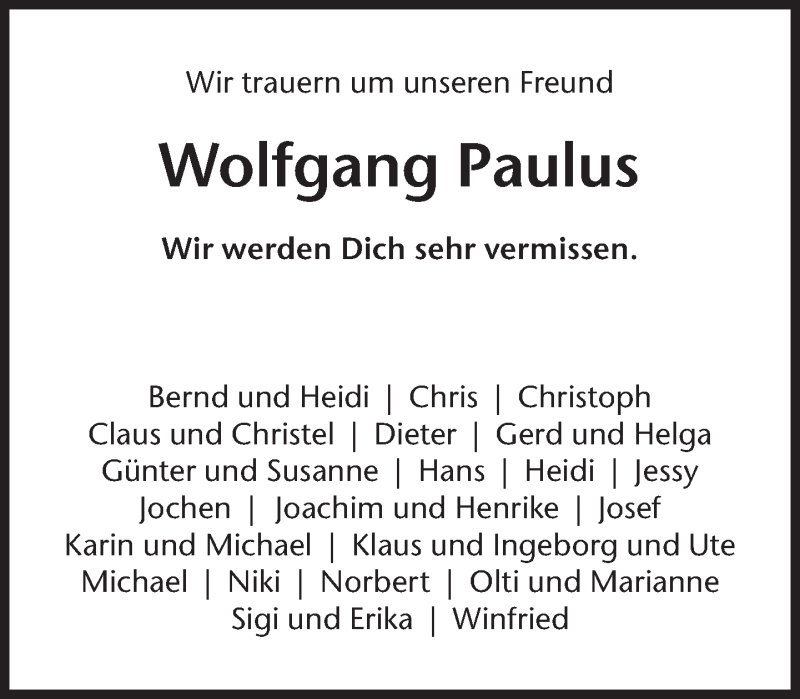  Traueranzeige für Wolfgang Rasso Paulus vom 18.07.2020 aus Süddeutsche Zeitung
