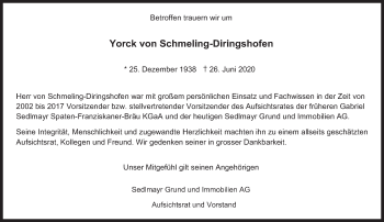 Traueranzeige von Yorck von Schmeling-Diringshofen von Süddeutsche Zeitung