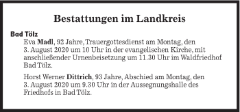Traueranzeige von Bestattungen vom 03.08.2020 von Süddeutsche Zeitung