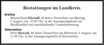 Traueranzeige von Bestattungen vom 03.08.2020 von Süddeutsche Zeitung