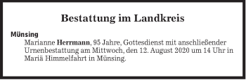 Traueranzeige von Bestattungen vom 08.08.2020 von Süddeutsche Zeitung