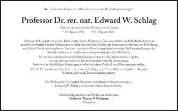 Traueranzeige von Edward W. Schlag von Süddeutsche Zeitung