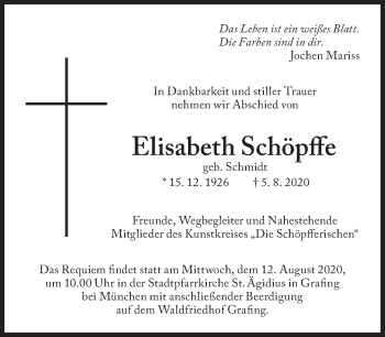 Traueranzeige von Elisabeth Schöpffe von Süddeutsche Zeitung