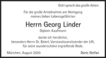 Traueranzeige von Georg Linder von Süddeutsche Zeitung