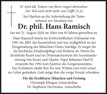 Traueranzeige von Hans Ramisch von Süddeutsche Zeitung