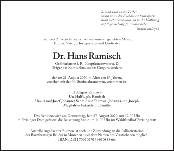 Traueranzeige von Hans Ramisch von Süddeutsche Zeitung