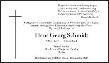Traueranzeige von Hans Georg Schmidt von Süddeutsche Zeitung