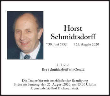 Traueranzeige von Horst Schmidtsdorff von Süddeutsche Zeitung