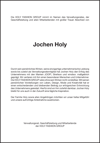 Traueranzeige von Jochen Bernd Holy von Süddeutsche Zeitung