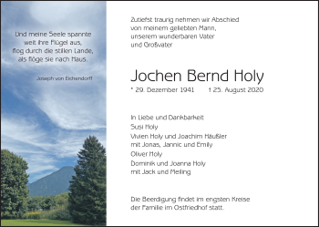 Traueranzeige von Jochen Bernd Holy von Süddeutsche Zeitung