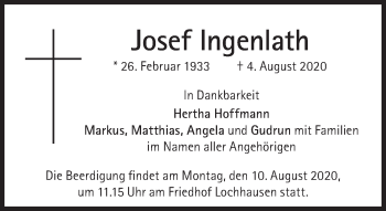 Traueranzeige von Josef Ingenlath von Süddeutsche Zeitung