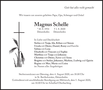 Traueranzeige von Magnus Schelle von Süddeutsche Zeitung