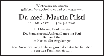 Traueranzeige von Martin Pilstl von Süddeutsche Zeitung