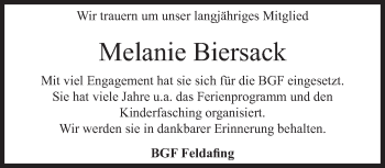 Traueranzeige von Melanie Biersack von Süddeutsche Zeitung