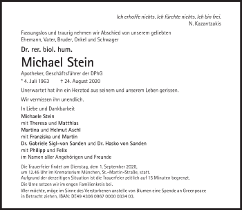 Traueranzeige von Michael Stein von Süddeutsche Zeitung